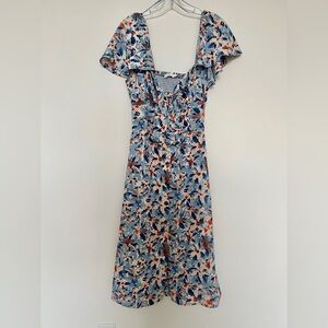 Dry Goods Blue and Orange Floral Midi Dress